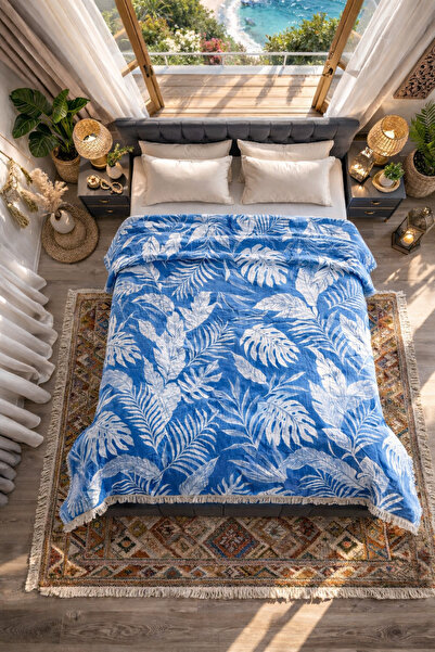 SHAL HOME 100% Cotton Jagarlı Muslin Double Bedspread-200X230Cm