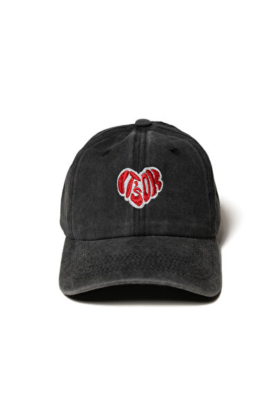 Nome Studio Nakışlı Antrasit Şapka Pamuk Kumaşlı ve Kalp Nakışlı Şapka Pamukl...