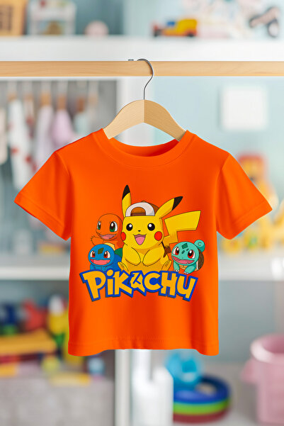 BookOrBook Детска тениска Pikachu Charmander Bulbasaur, 100% памучна, първокл...