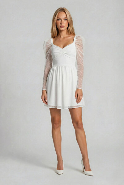 OLSAMODA Women's Draped Detail Polka Dot Pattern Skirt Flawed Evening Dress W...