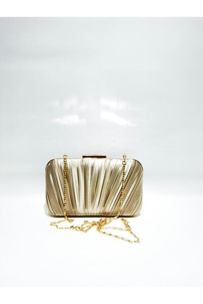 womenacs Skin Color Satin Fabric Pleated Model Evening Dress Portfolio Clutch...