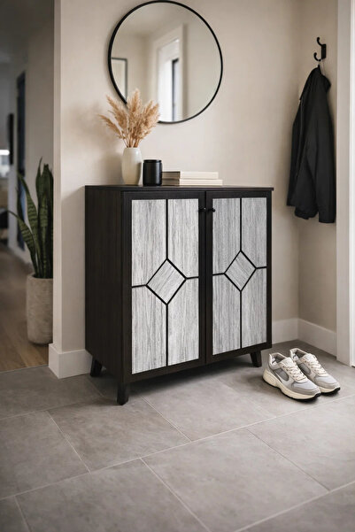 MARIA HOMES Elegant Two Door Shoe Cabinet with Geometric Pattern for Hallway ...