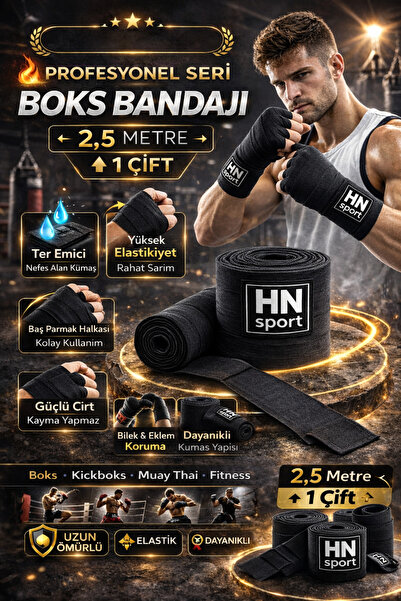 hn sport Çocuk El Bandajı 2,5 m X 2 Adet Elastik Boks Bandajı Kick Boks Muay ...