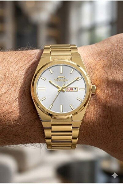 Slazenger ساعة يد رجالية باللون الذهبي |   41 ملم، ستانلس ستيل، مع تقويم، 10ATM