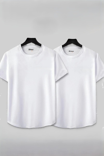 ALCİNOUS Unisex White Skirt Oval Cotton Crewneck Basic 2-Piece T-Shirt