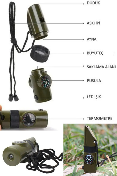 Privo 7si 1 Arada Acil Durum Düdüğü El Feneri Termometre Pusula Büyüteç Ve Sa...