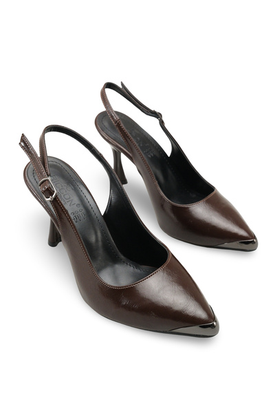 Riccon Women's Pointed Toe Open Back Thin Heeled Shoes 00121303 Brown Rustic