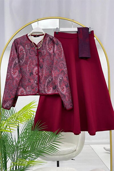 VOLT CLOTHİNG Shawl Pattern Jacket Skirt Double Set