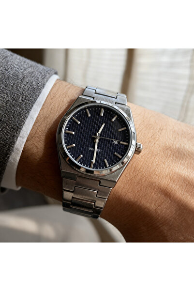 Ne Varsa Dizayn Desenli Lacivert Kadran Çelik Kordon Erkek Kol Saati