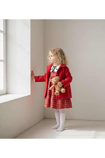 LİAR.GİYİM elbise, bayramlık kız çocuk, kaşe kaban beyaz nakışlı yaka elbise ...