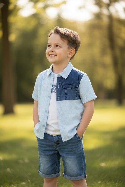 Ercahome tekstil Summer Shirt, T-Shirt and Denim Shorts Set 5/6/7/8 Y