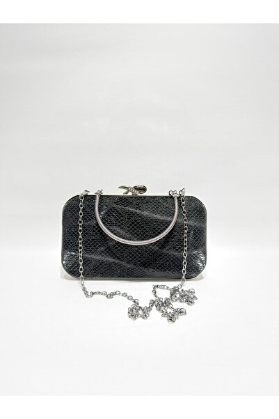 womenacs Black Color Snake Pattern Fabric Evening Dress Portfolio Clutch Wome...