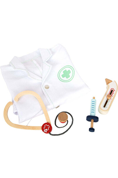 Small Foot Set de joacă de doctor, Halat cu accesorii din lemn, Small Foot, 4...