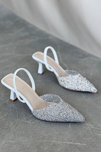 GOFFSHOES Women's Monezza Heeled Broken Glass Stone Shoes - White