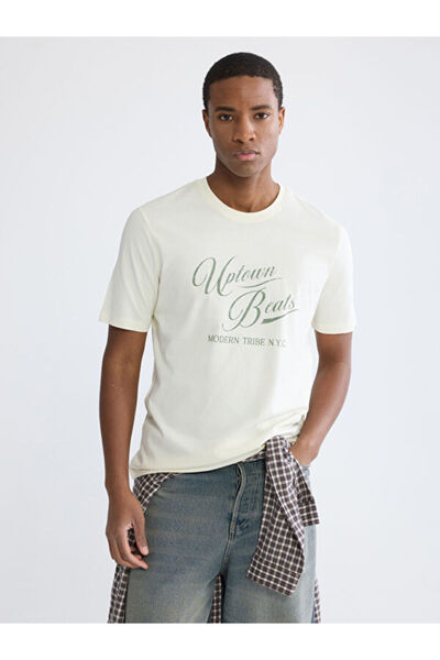 LC Waikiki Rmz Gi̇yi̇m Farkiyla Zero Roba Yaka Nyc Printed Combed Cotton Men'...