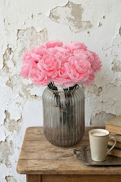 Yapay Çiçek Deposu Artificial Flower 7-Piece Tea Rose Bunch 30 cm Vibrant Pink