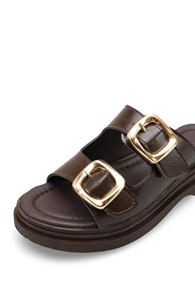 Riccon Women's Double Buckle Slippers 0012410 Brown Rustic