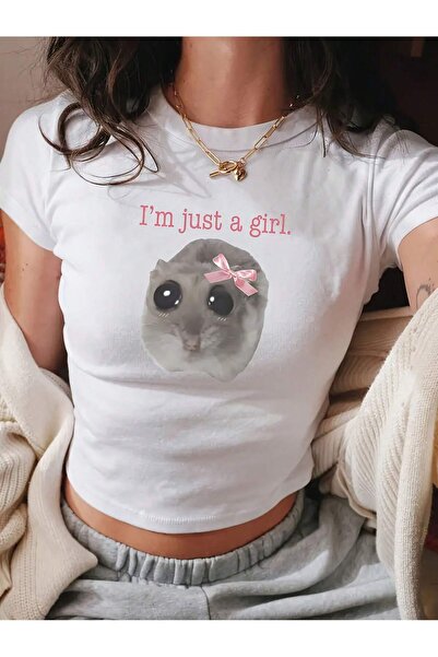 Velostra Women's Sweet Hamster Printed Basic Daily Use Crop T-Shirt