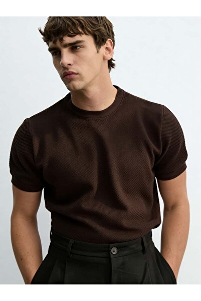 Atelier Old Money Pirinç Dokulu Kahverengi Örme T-shirt SS7094