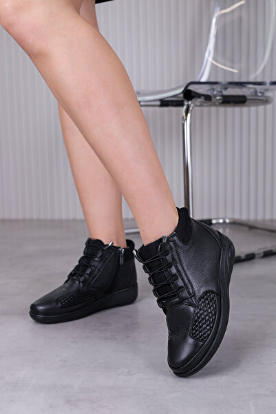 Stil Durağı Ay1454 Model Orthopedic Sole Flexible New Season Short Boots Black