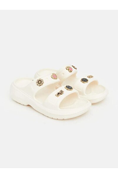 LC Waikiki Beige Double-Strapped Women's Slippers with Accessories (S6)