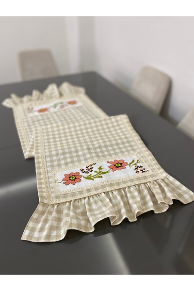 Parla Life Bej Pötikare Kanaviçe İşlemeli Fırfırlı Runner (kanaviçe modeller ...