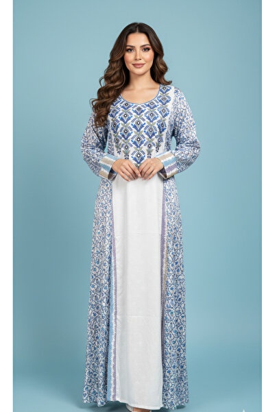 Moda Line "Ishraq" Ramadan jalabiya with royal turquoise embroidery and a Belt