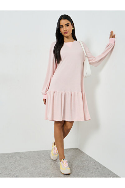 Take Two By Styli Women's Solid Ruffle Hem Long Sleeve Mini Dress