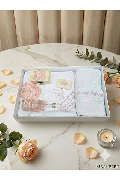 MASSIBEBE Trusou Botez Premium Broderie Îngeraș și Dantelă, 7 pi