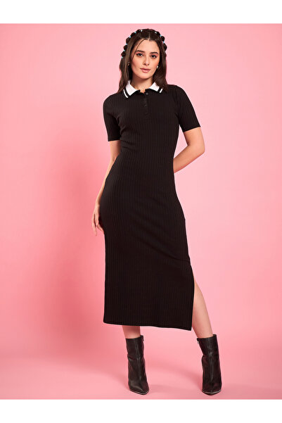 WineRed By Styli WineRed Women Black Collared Bodycon Dress