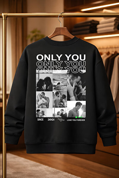 Young Fit Kişiye Özel Fotograf ve Yazı Baskılı Unisex Oversize 3 İplik Şardon...