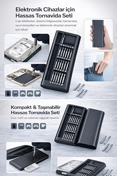 Yenilig 25 Parça Hassas Tornavida Seti – Telefon, Laptop, Saat ve Elektronik ...
