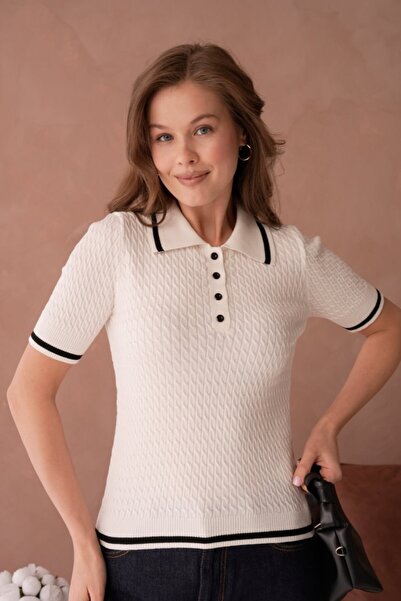 Noi Belis Polo Collar Hair Braided Knitwear Blouse Ss26Bz0018