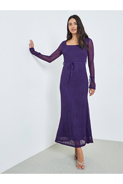 Styli Purple Lace Long Sleeves Bodycon Maxi Dress