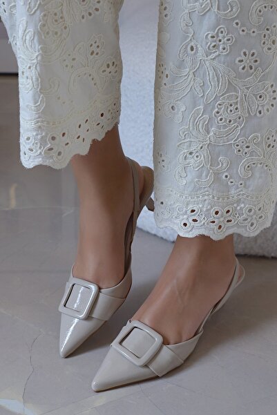 POLKA STORE May Kare Tokalı Sivri Burunlu Kısa Kitten Topuklu Acı Kahve Süet ...