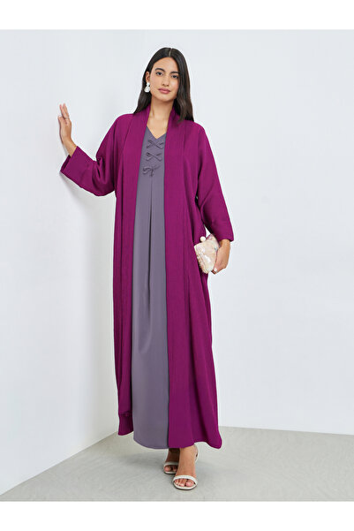 Amirah By Styli عباية بنفسجية مفتوحة من الأمام بتصميم A-قَصّة على شكل A