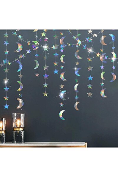 X LOT طقم زينة حفلات عيد مبارك رمضاني مزين بالنجوم والقمر والدوائر والنقاط