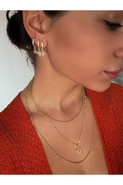 DGK COLLECTİON 14K gold renk altın kaplama yıldız detaylı çoklu görünüm,şık t...