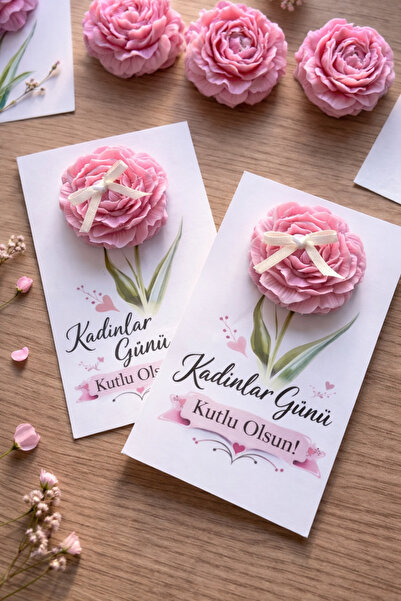 Çağıl organizasyon Şakayık Gül Çiçek Kartlı Mum Hediyelik / 10 Adet nişan/kın...