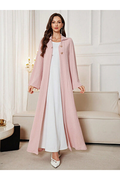 Take Two By Styli Light Pink Texture Button Detail Abaya