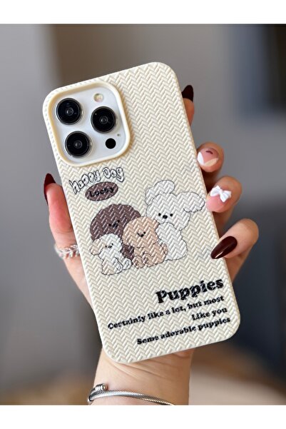 MİRAZ TASARIM Iphone 14 pro max cute pattern knit textured cream color case