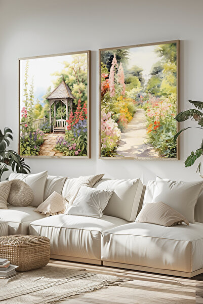 STARYUNA Wooden Framed Double Painting Set with Garden Path and Gazebo View Y...