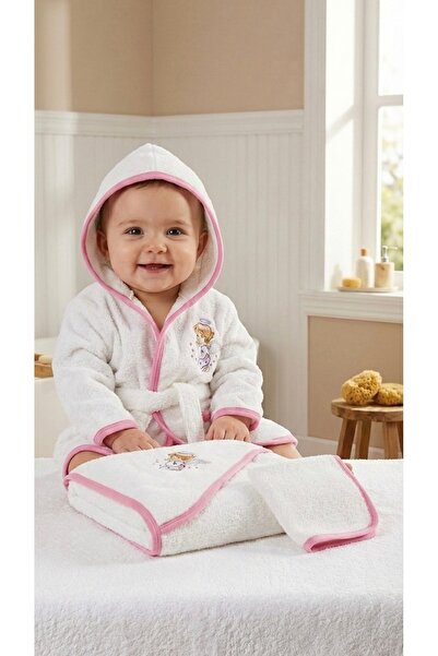 MASSIBEBE Premium Baby Bath Set with Embroidered (Robe, Towel and Glove)