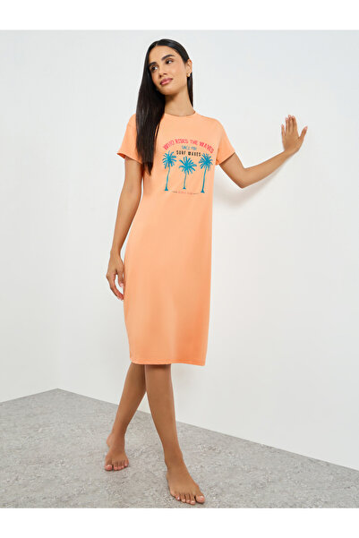 Take Two By Styli Orange Palm Print T-Shirt Dress