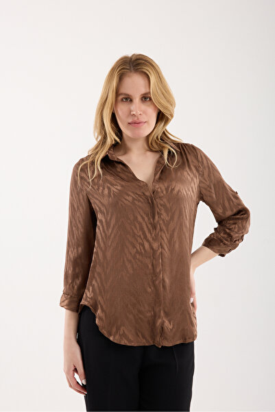 Moda Days Satin Jacquard Foldable Three-Quarter Sleeve Shirt
