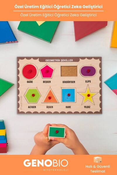 GenoBio #EğiticiOyuncak Ahşap Geometrik Şekiller Puzzle Eğitici Zeka Geliştir...