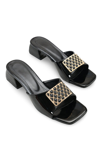 Riccon Women's Heeled Slippers 0012204 Black Patent Leather