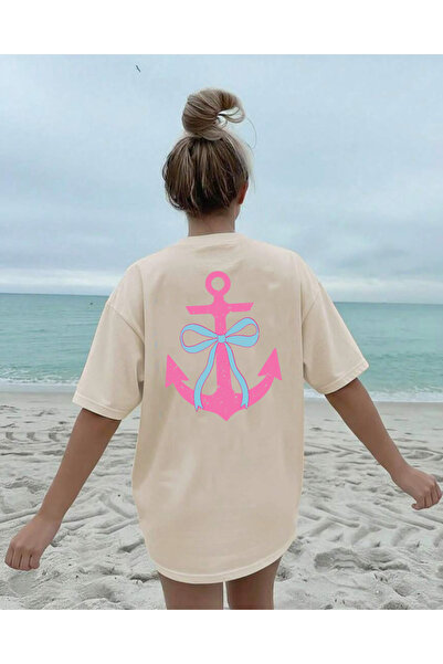 SUNFREE Summer Season Collection Printed Beige Short Sleeve Oversize Combed C...