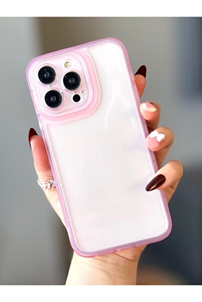 MİRAZ TASARIM حافظة حماية شفافة وردية اللون لهاتف آيفون 14 برو ماكس