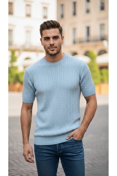 JAKC WAYS Sweat-Proof Blue Crew Neck Knitwear T-Shirt